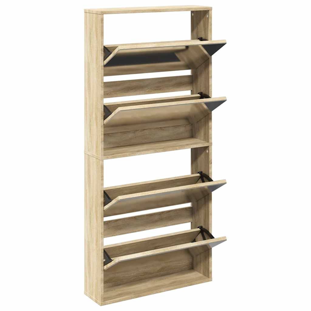 Vidaxl schoenenkast met 4 spiegels 63x17x134 cm eikenhout