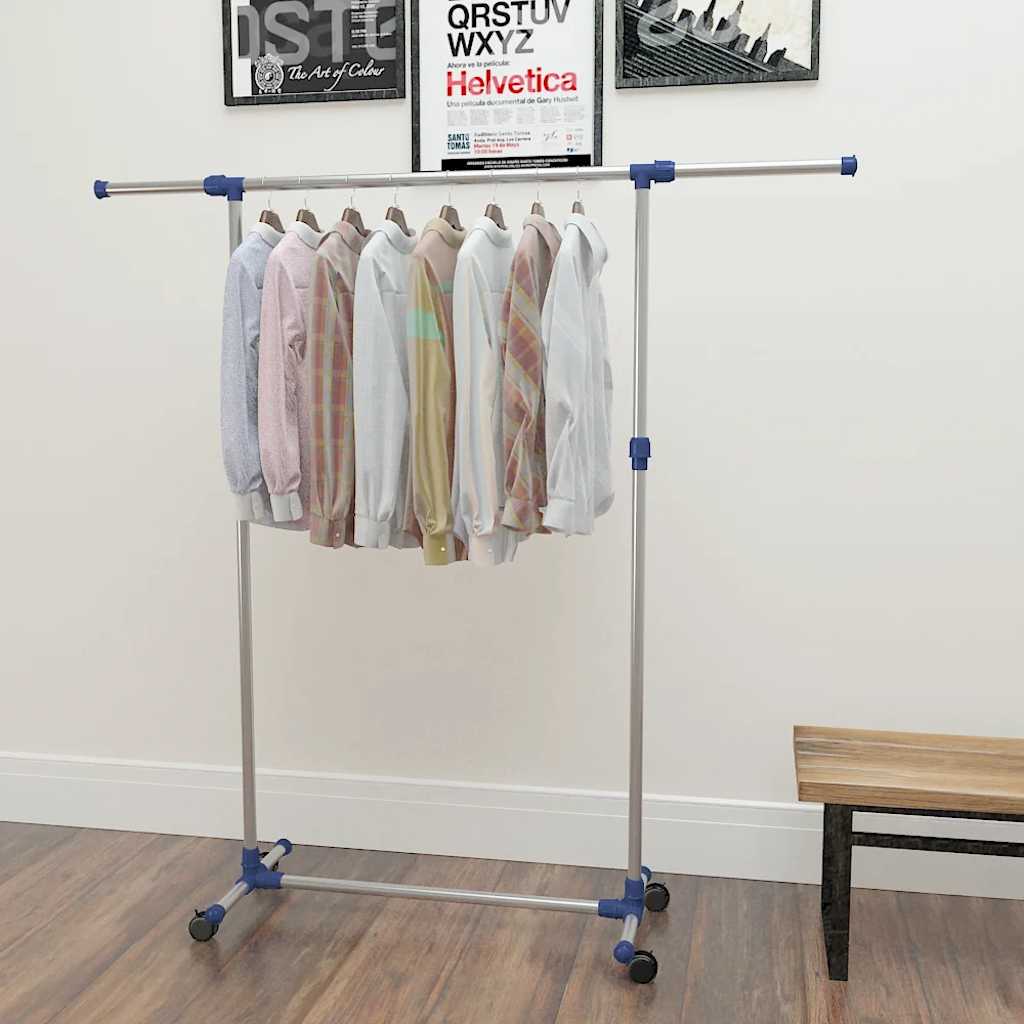Vidaxl kledingrek verstelbaar 165x44x150 cm roestvrij staal zilver
