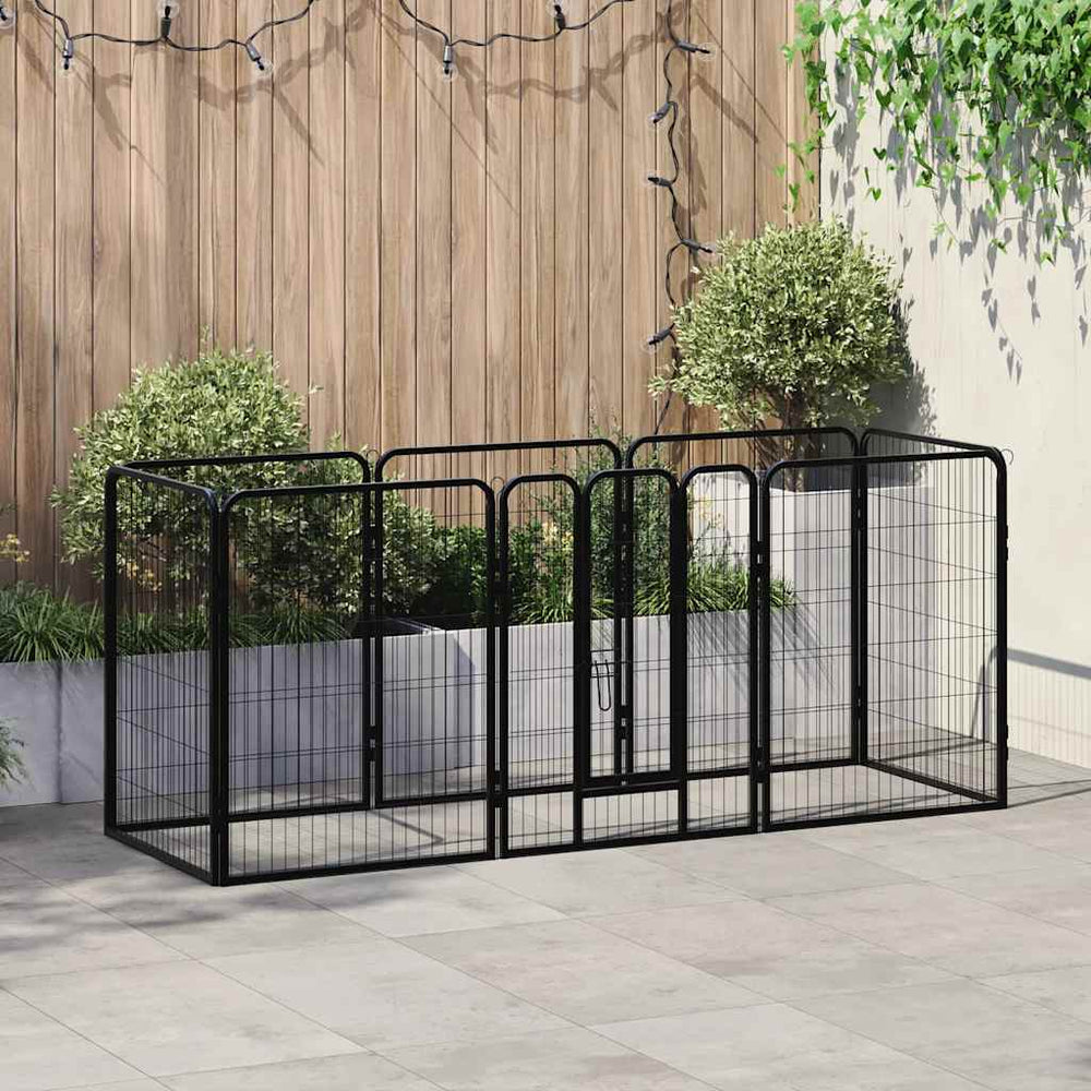 Vidaxl hondenren met 8 panelen 80x100 cm staal zwart