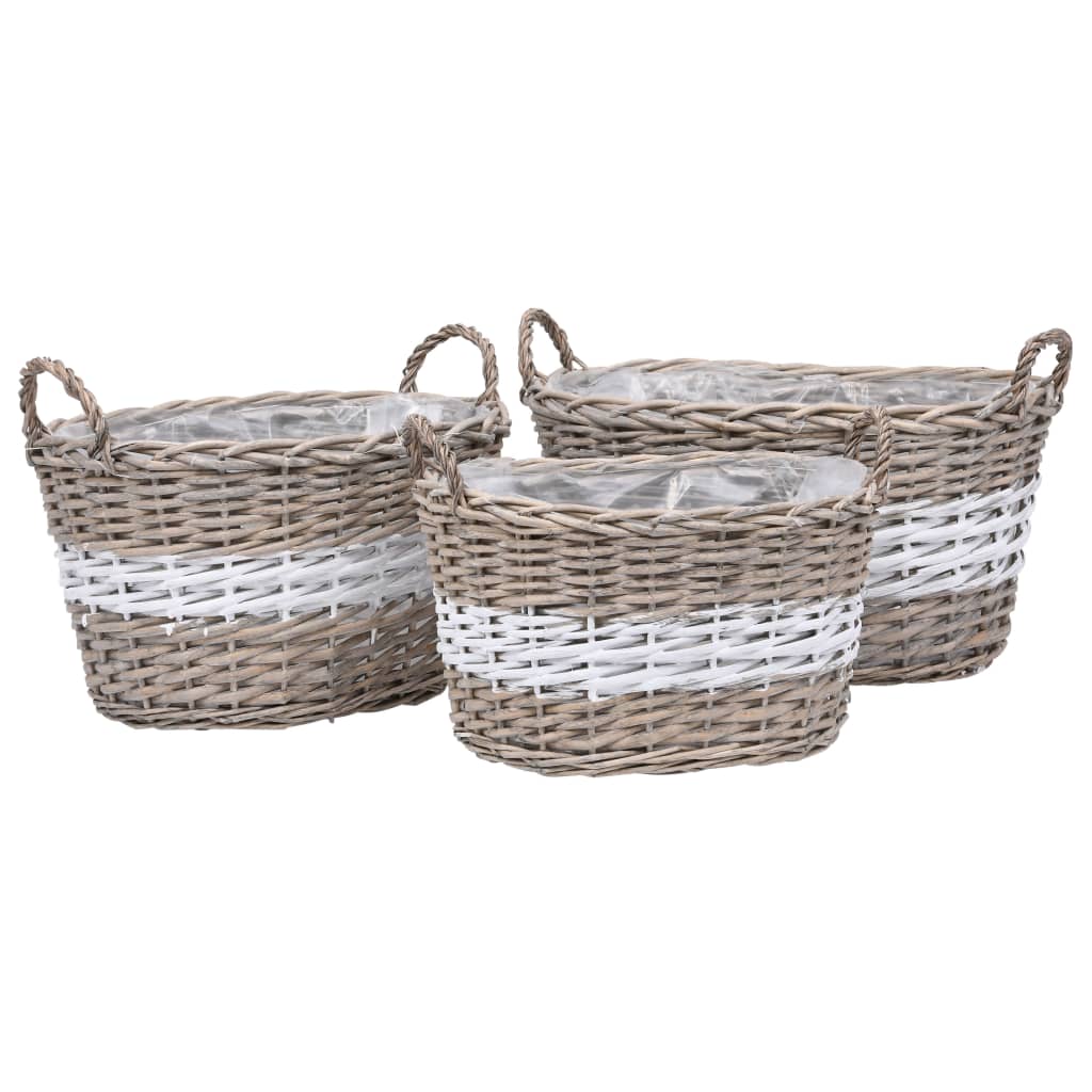 VidaXL Plantenbakken verhoogd 3 st wicker met PE-voering