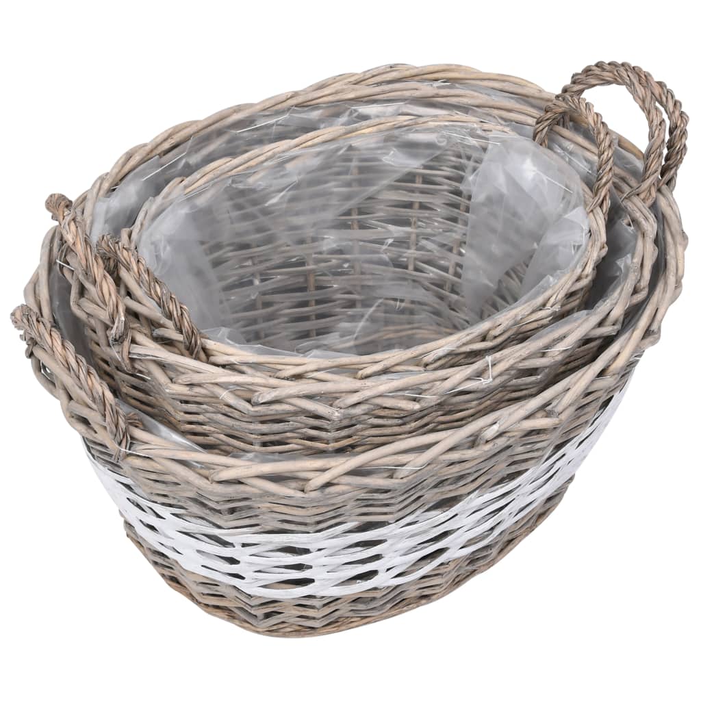 VidaXL Plantenbakken verhoogd 3 st wicker met PE-voering