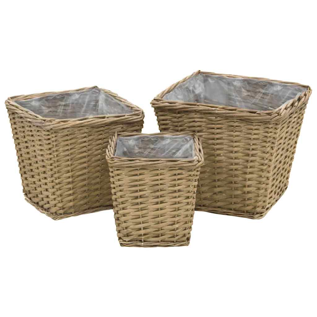Vidaxl plantenbakken gebogen 3 st wicker met pe-voering