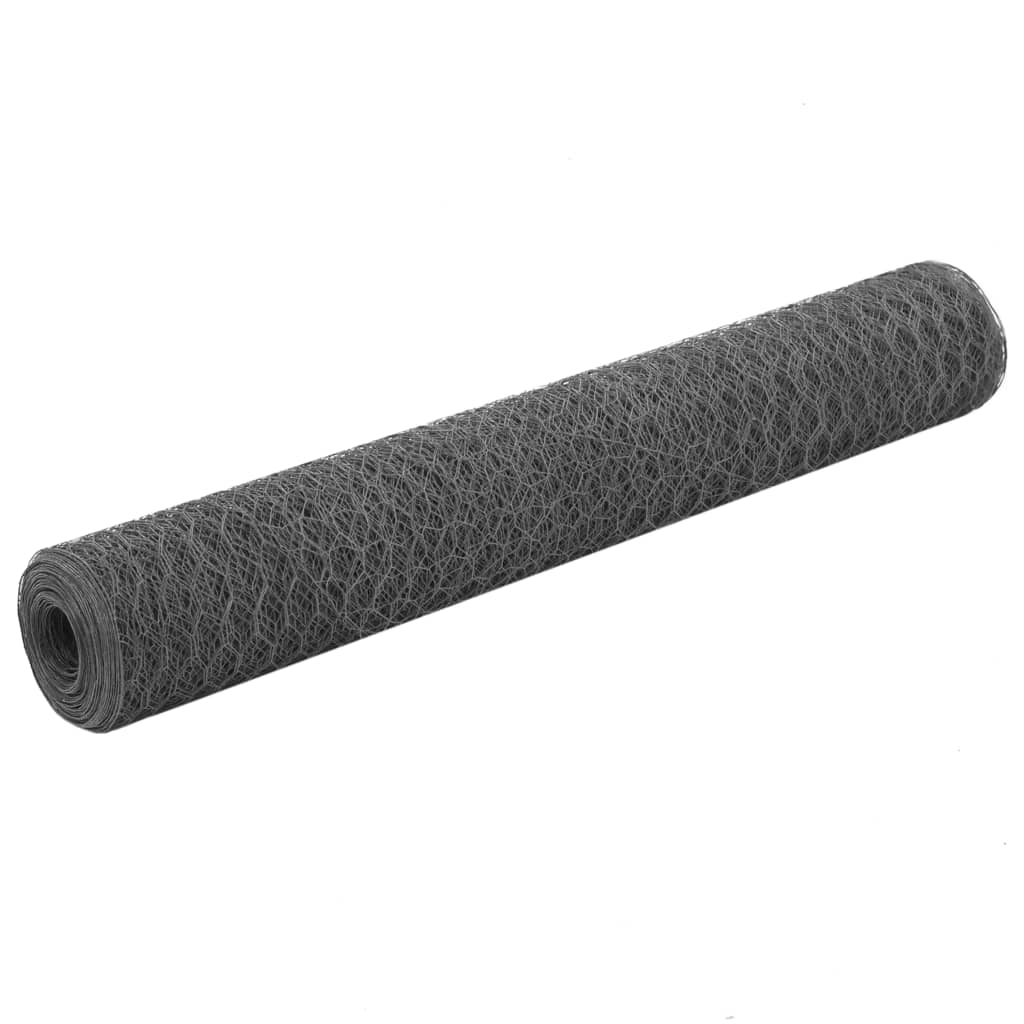 Vidaxl kippengaas 25x1m staal met pvc coating grijs