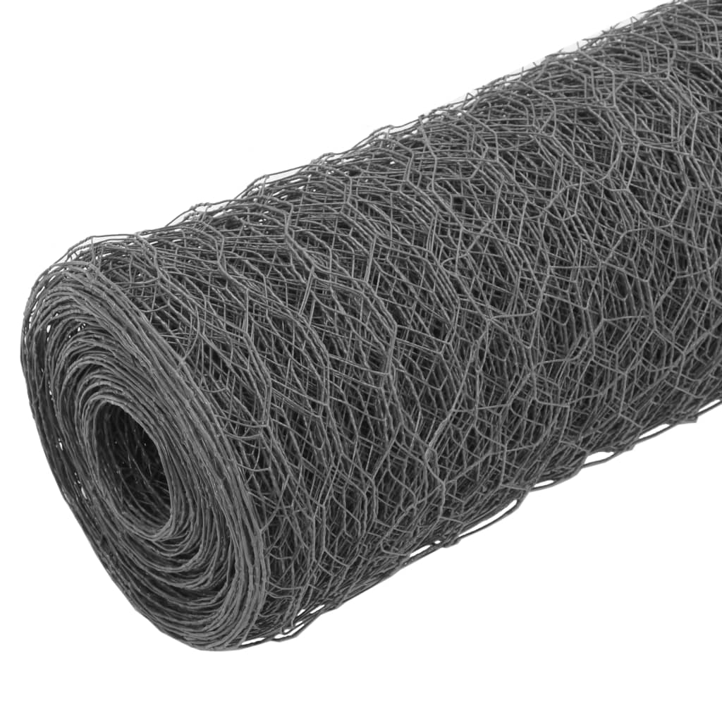 Vidaxl kippengaas 25x1,5m staal met pvc coating grijs