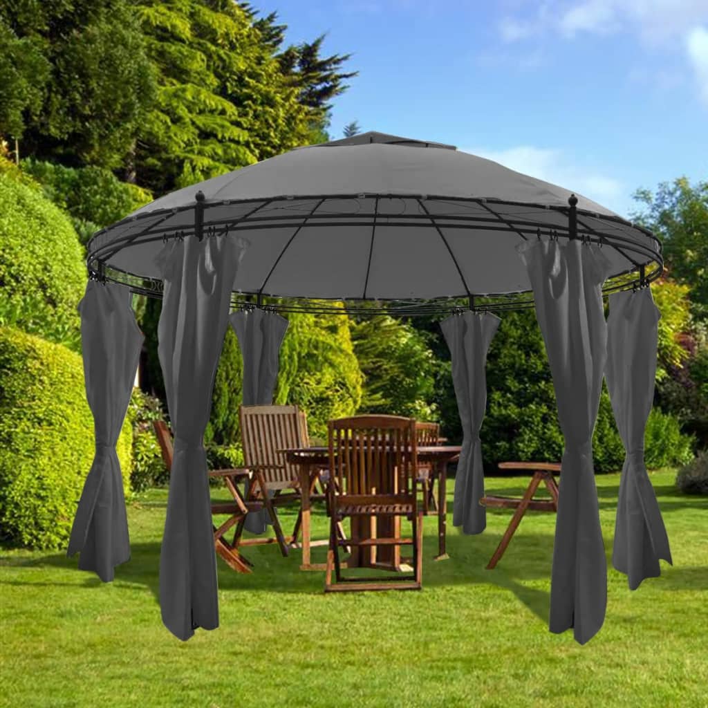 VidaXL Prieel met gordijnen rond 3,5x2,7m antracietkleurig