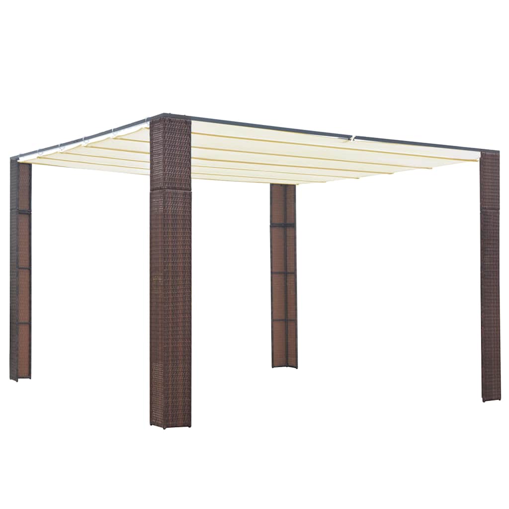 Vidaxl prieel met dak 300x300x200 cm poly rotan bruin en crème