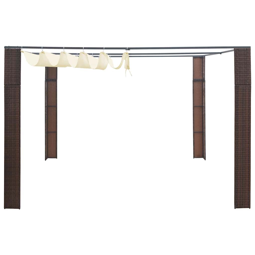 Vidaxl prieel met dak 300x300x220 cm poly rattan bruin en crème