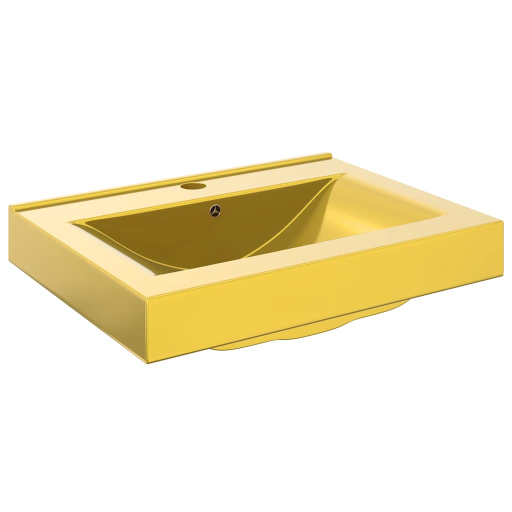Vidaxl wastafel met overloop 60x46x16 cm keramiek goudkleurig