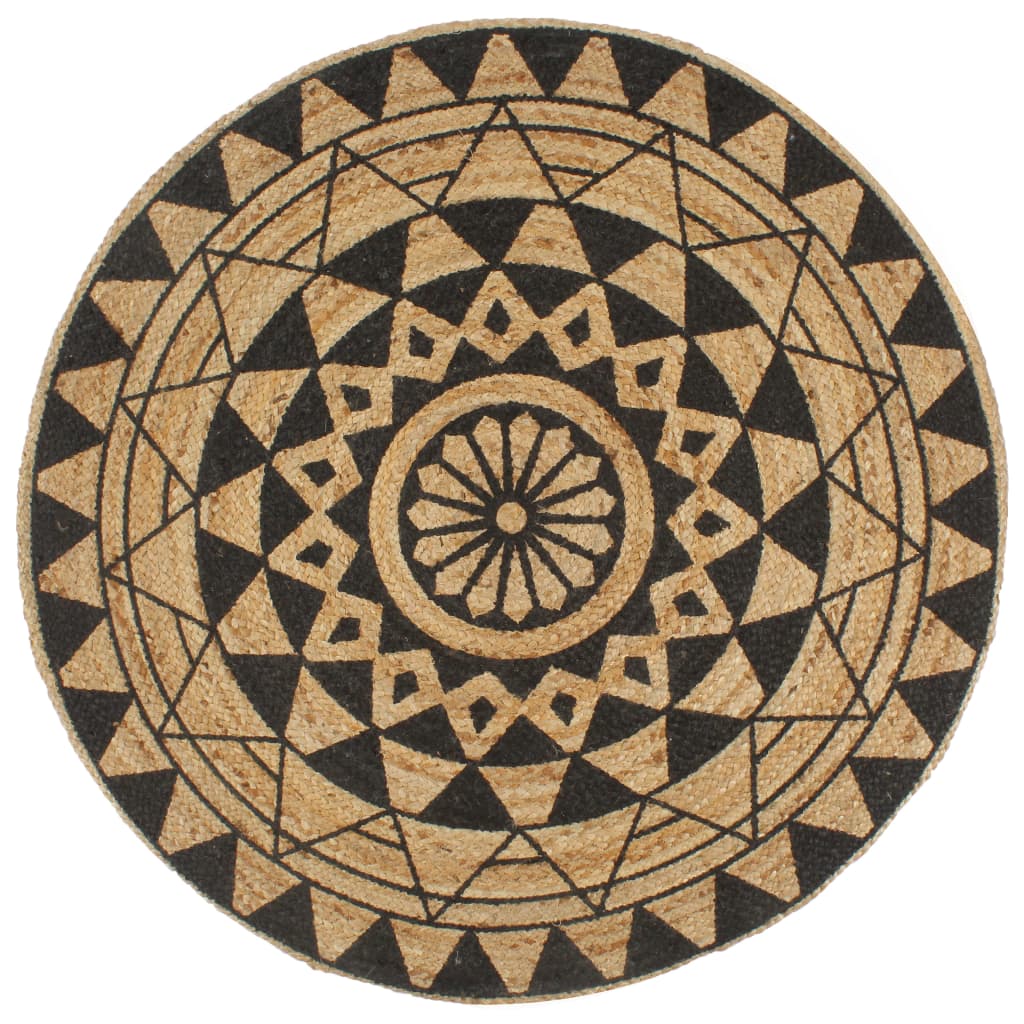 Vidaxl vloerkleed handgemaakt met zwarte print 150 cm jute