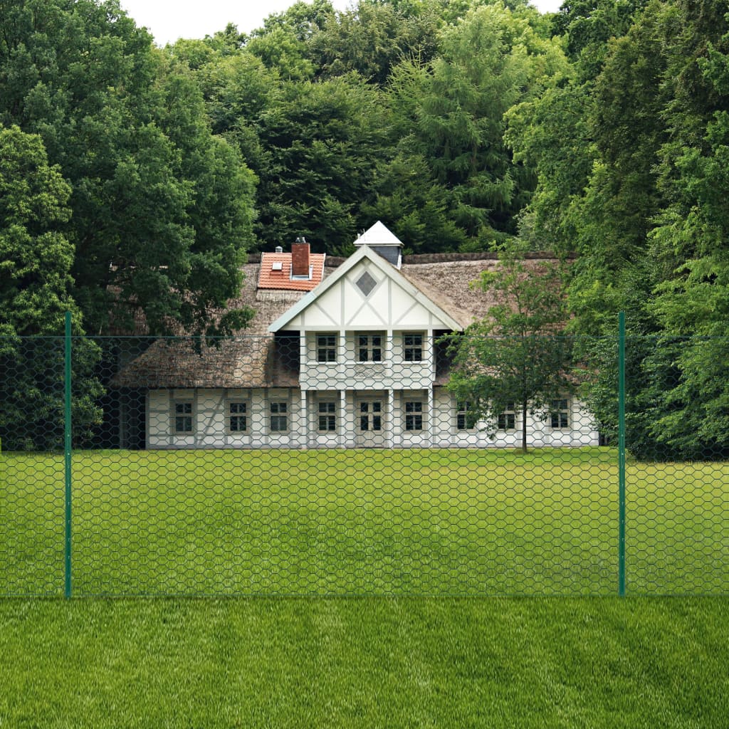 Vidaxl draadgaashek met palen 25x2m staal groen