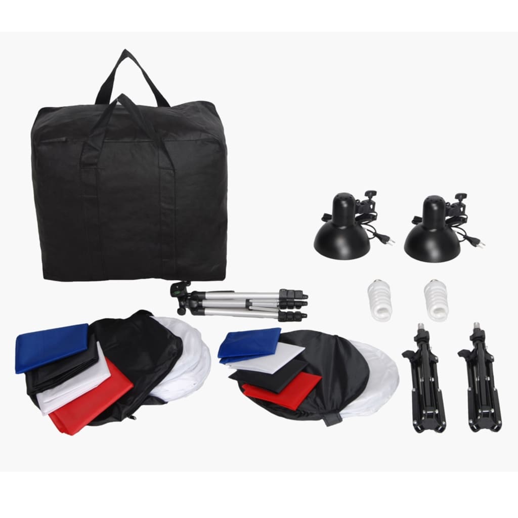 VidaXL Minifotostudio met 8 achtergronden, 3 statieven en 2 lampen