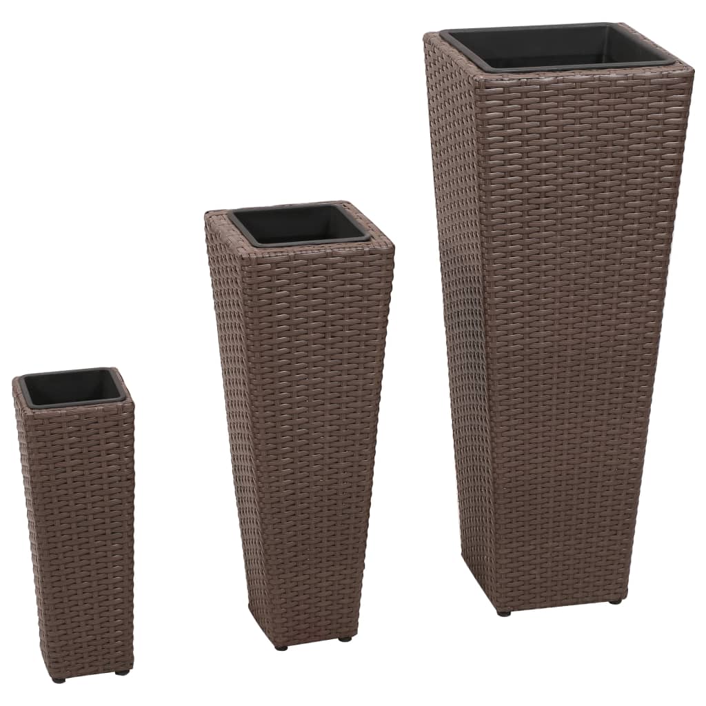 Vidaxl plantenbakken 3 st poly rotan bruin