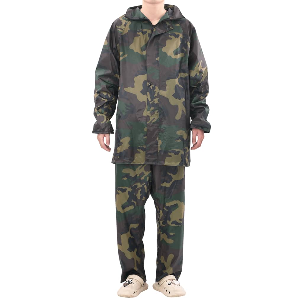Vidaxl regenpak 2-delig met capuchon (heren camouflage maat m)