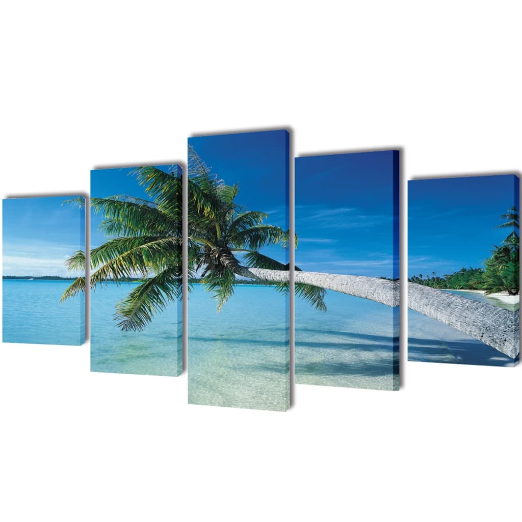 Vidaxl canvas muurdrukset zandstrand met palmboom 200 x 100 cm