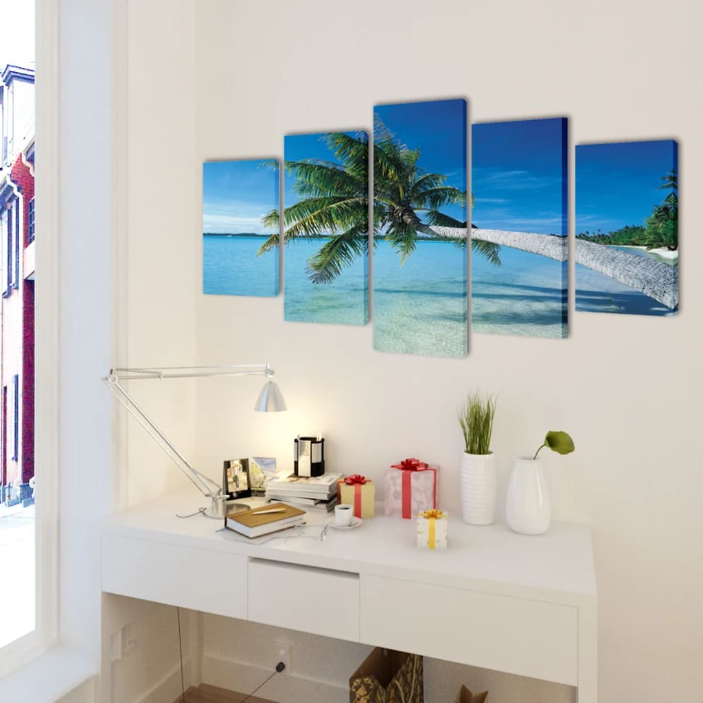 Vidaxl canvas muurdrukset zandstrand met palmboom 200 x 100 cm