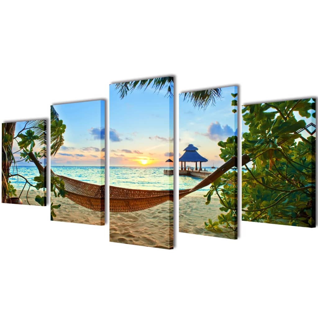 Vidaxl canvas muurdrukset zandstrand met hangmat 200 x 100 cm