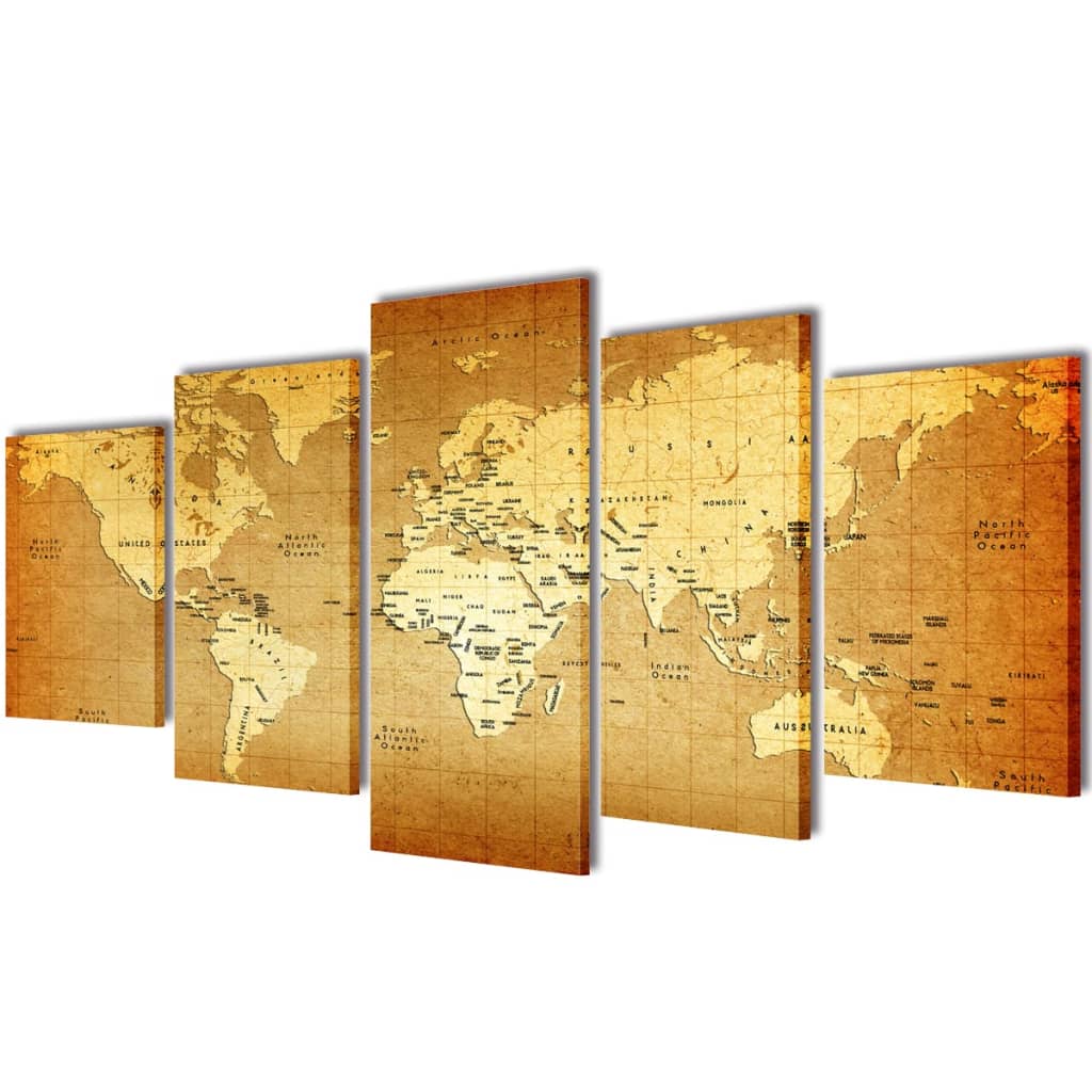Vidaxl canvas muurdruk printset wereldkaart 100 x 50 cm