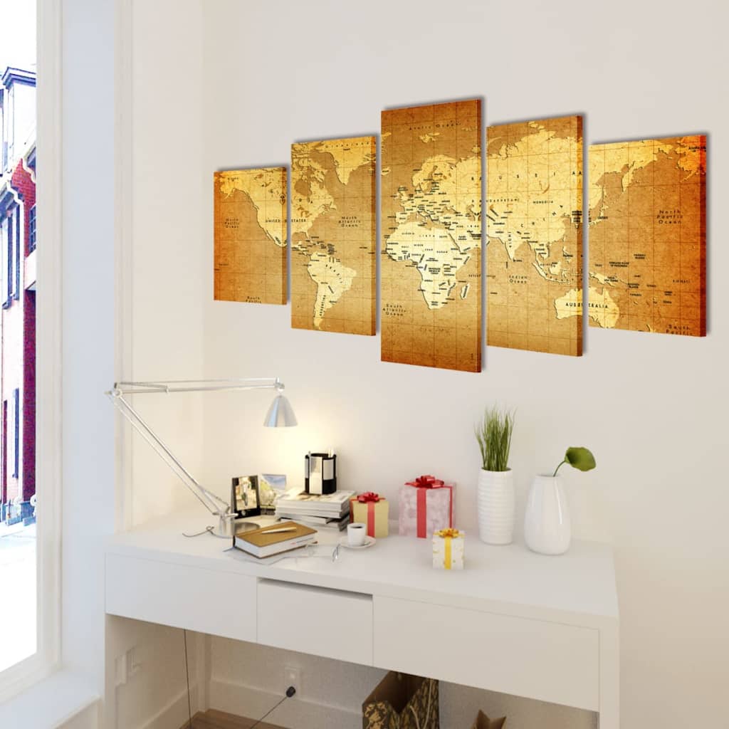 Vidaxl canvas muurdruk printset wereldkaart 100 x 50 cm