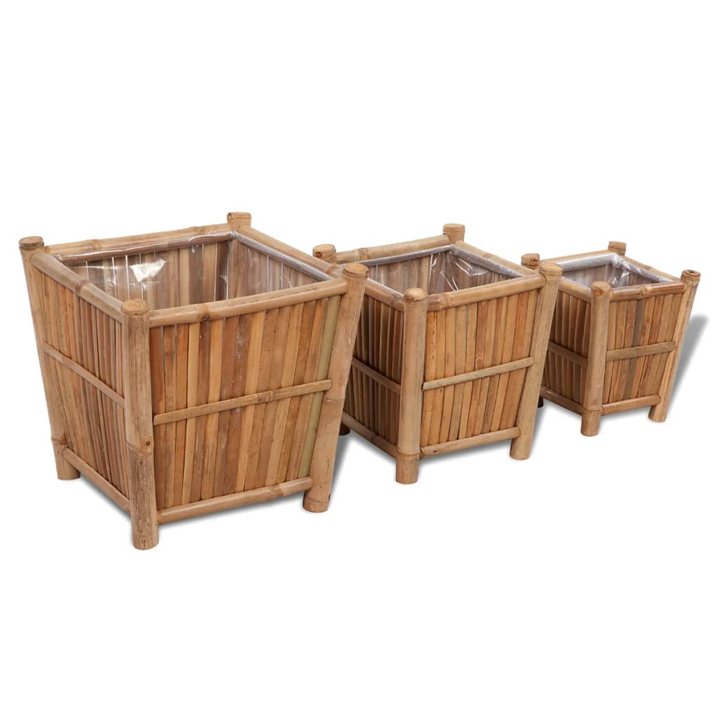 Vidaxl 3 st plantenbakken verhoogde bamboe met nylon voering