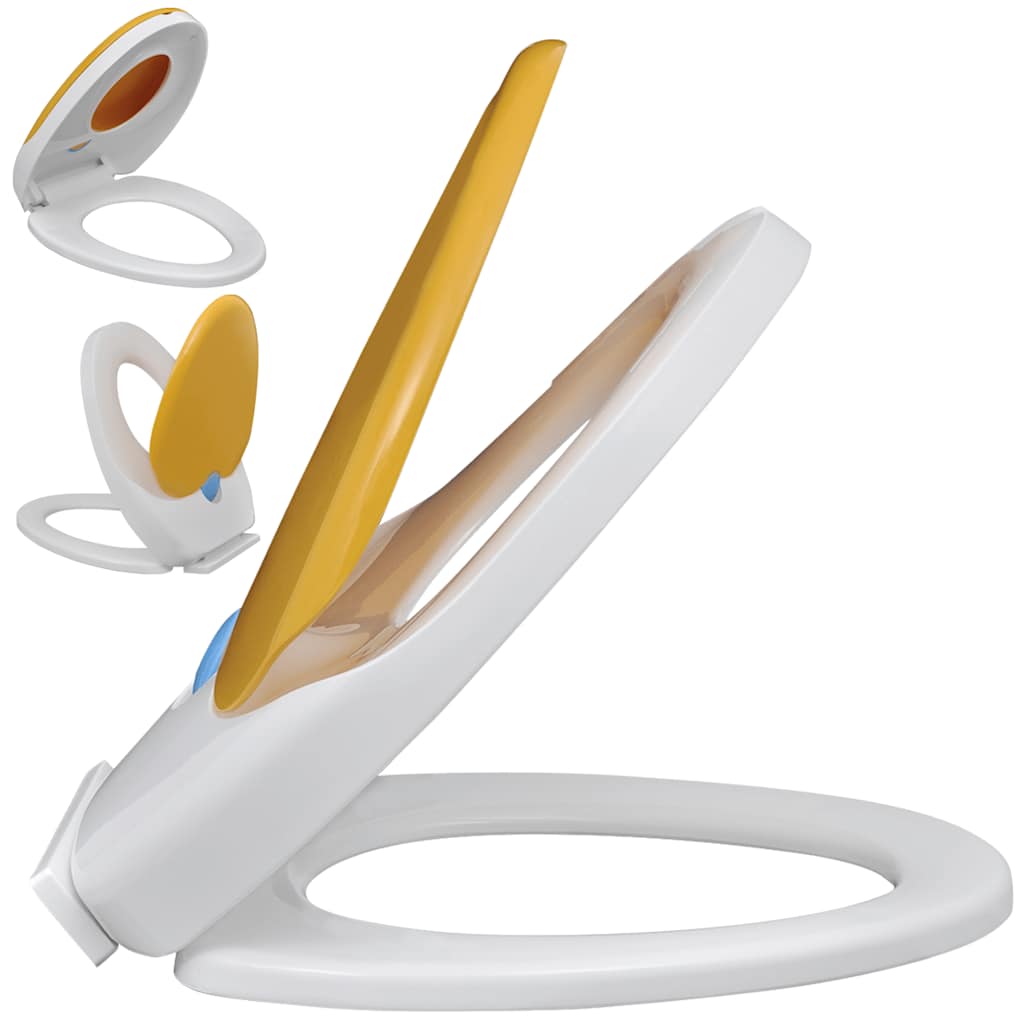 Vidaxl toiletbril voor volwassenen kinderen soft-close wit en geel