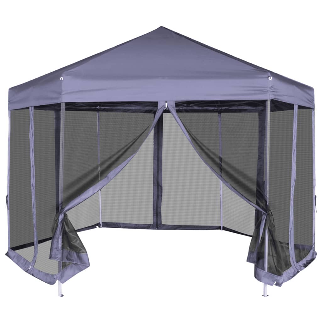 Vidaxl partytent met zijwanden pop-up zeshoekig 3,6x3,1m donkerblauw