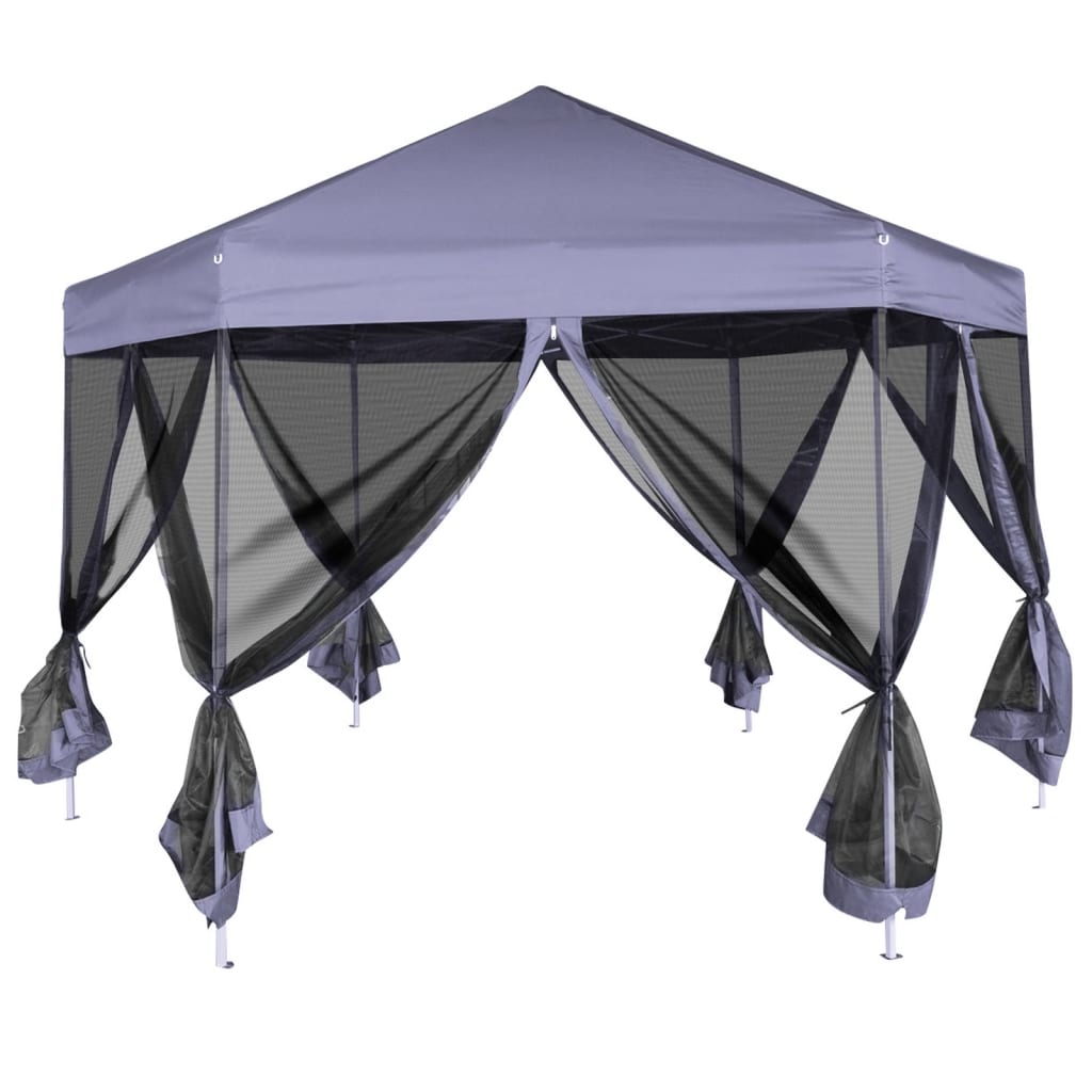 Vidaxl partytent met zijwanden pop-up zeshoekig 3,6x3,1m donkerblauw