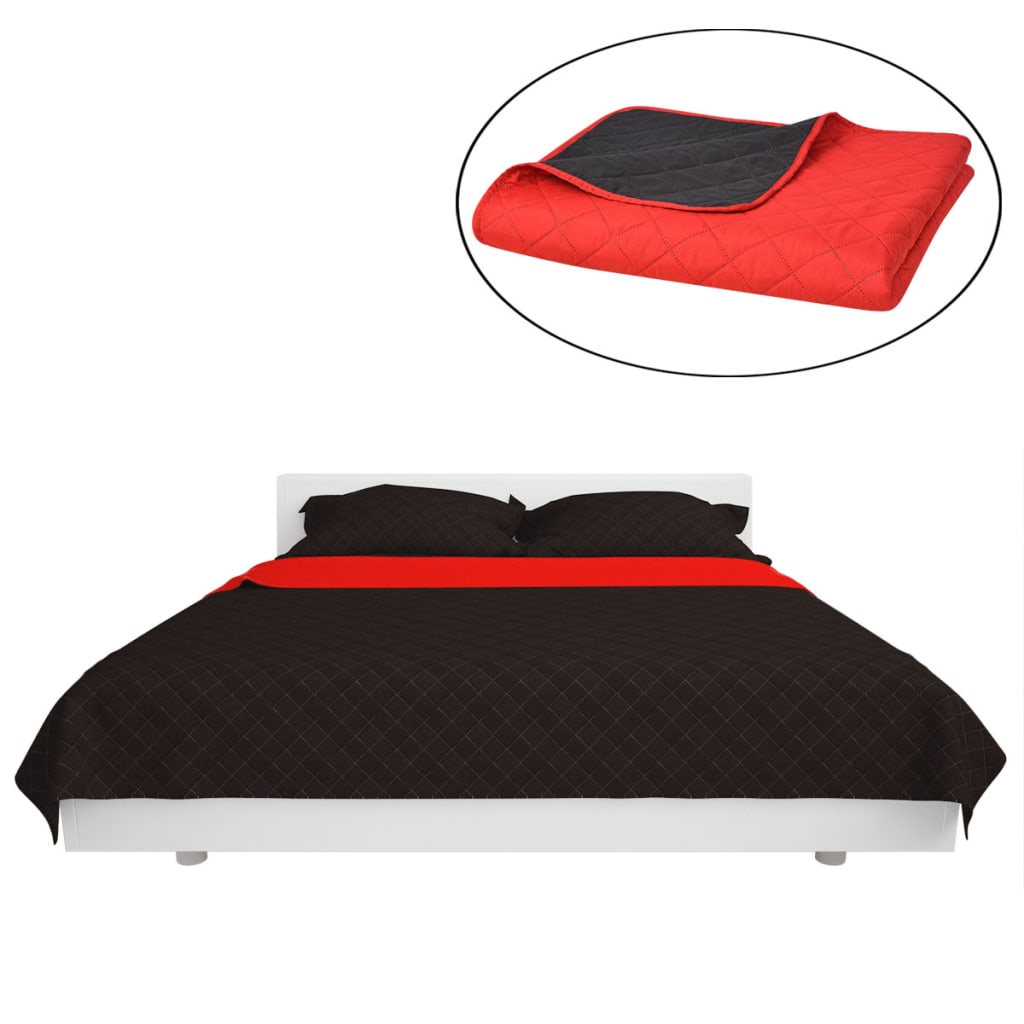 Vidaxl 131552 dubbelzijdig gewatteerde sprei rood en zwart 170x210 cm