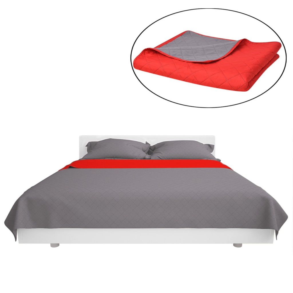 Vidaxl dubbelzijdige dekbed bedsprei rood en grijs 220x240 cm