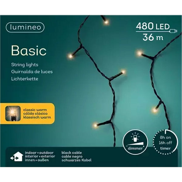 Kaemingk led basic lights zwart klassiek warm l.3600cm | 3 stuks