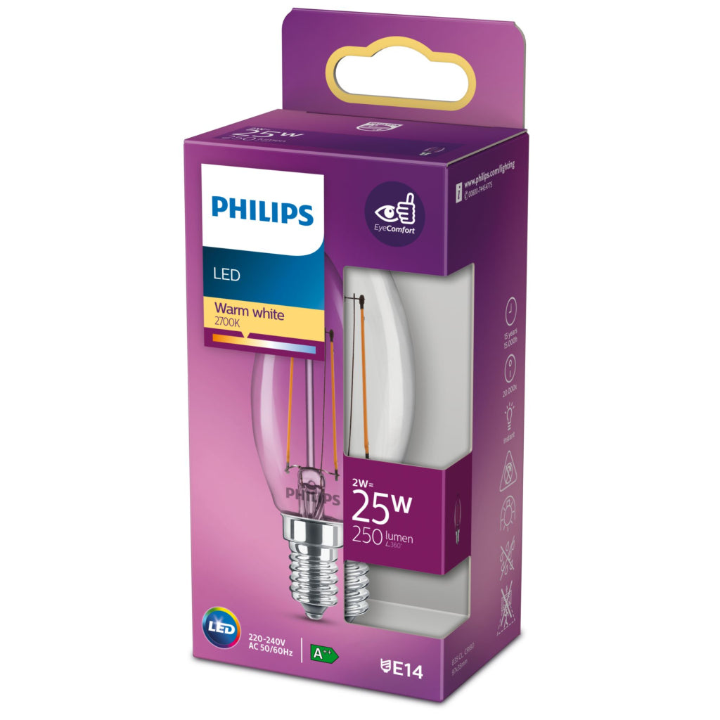 Philips led klassieke kaarslamp 25w b35 e14 warm wit