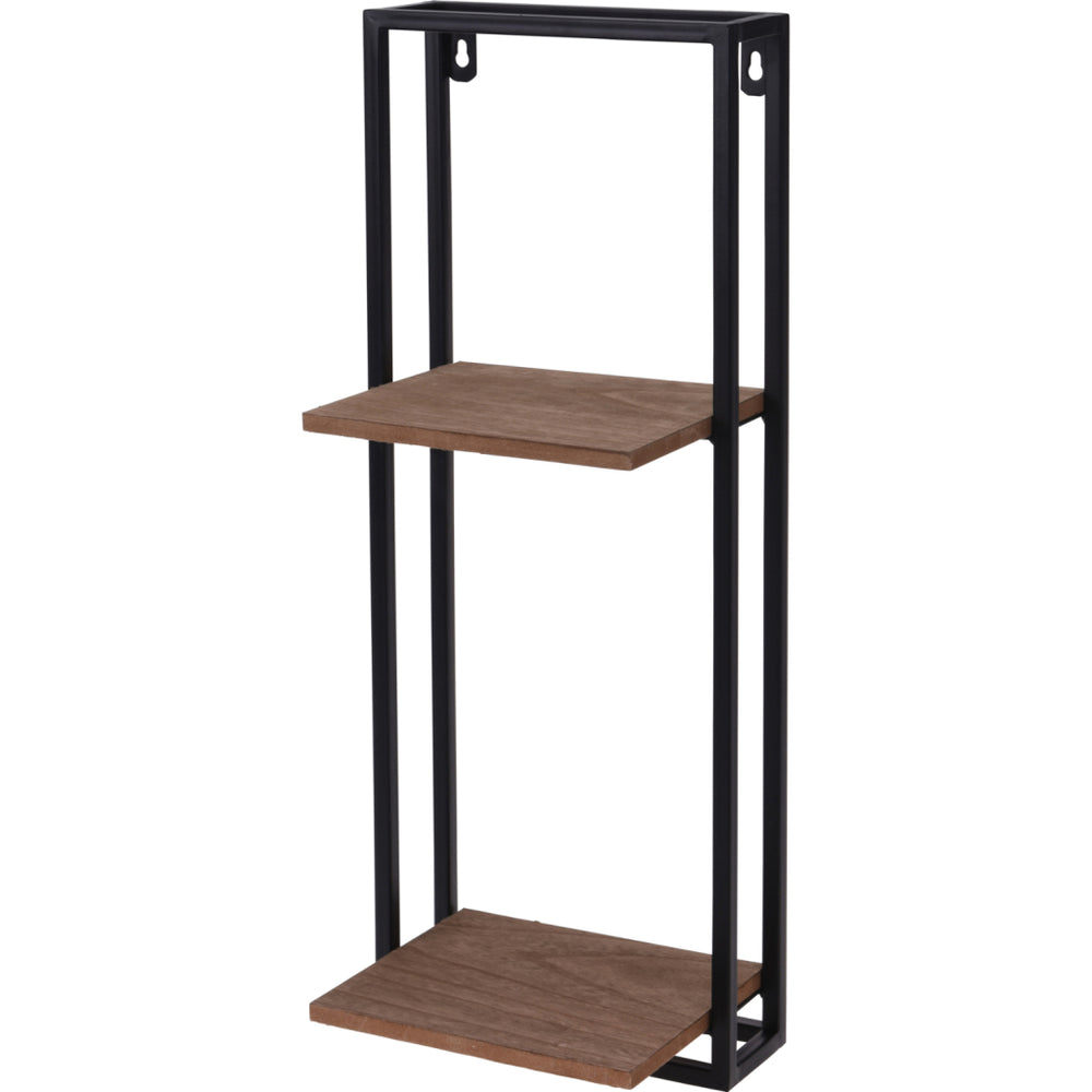 Basic home styling metalen ophangrek met houten plaat 53x20x15 cm zwart bruin