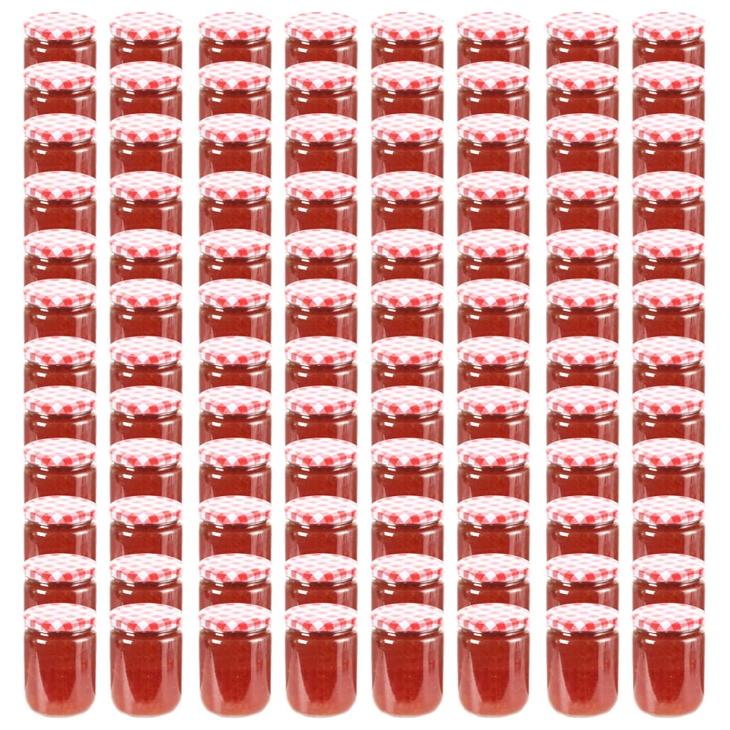 Vidaxl jampotten met wit met rode deksels 96 st 230 ml glas