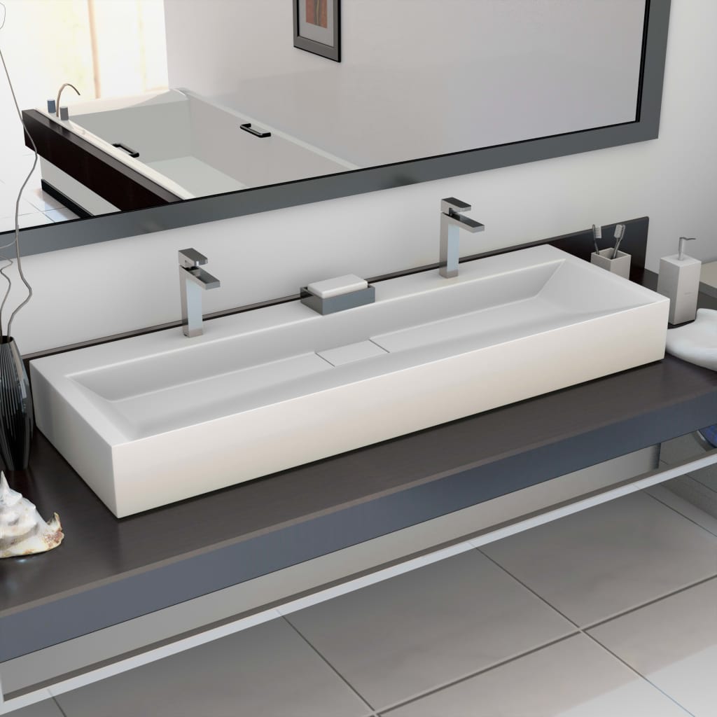 Vidaxl wastafel 120x46x11 cm mineraal gewonnen marmer wit