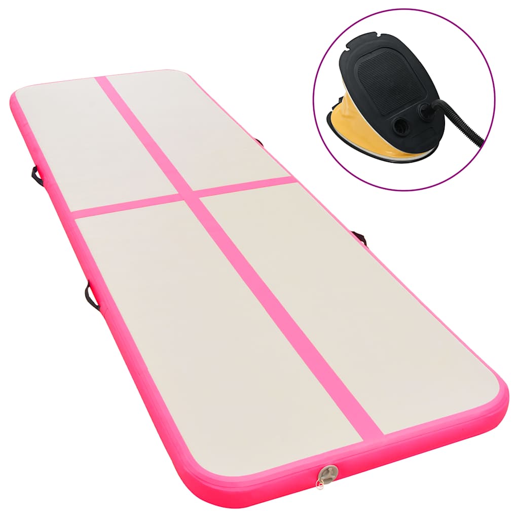 Vidaxl gymnastiekmat met pomp opblaasbaar 600x100x10 cm pvc roze