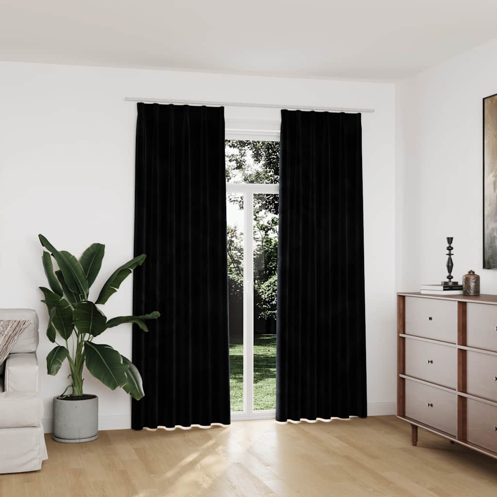 Vidaxl gordijnen verduisterend 2 st met haken 140x225 cm fluweel zwart
