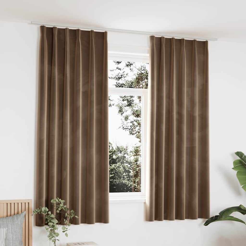 Vidaxl gordijnen verduisterend 2 st met haken 140x175 cm fluweel beige