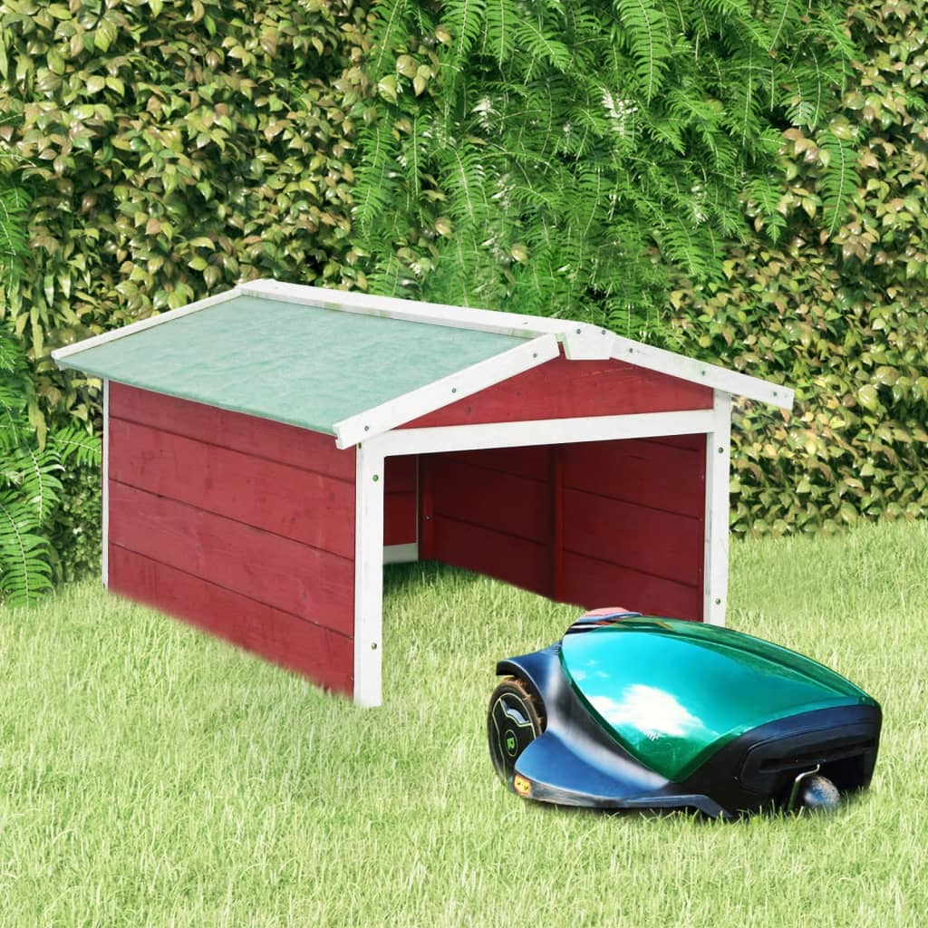 Vidaxl overkapping voor grasmaaier 72x87x50 cm vurenhout rood en wit