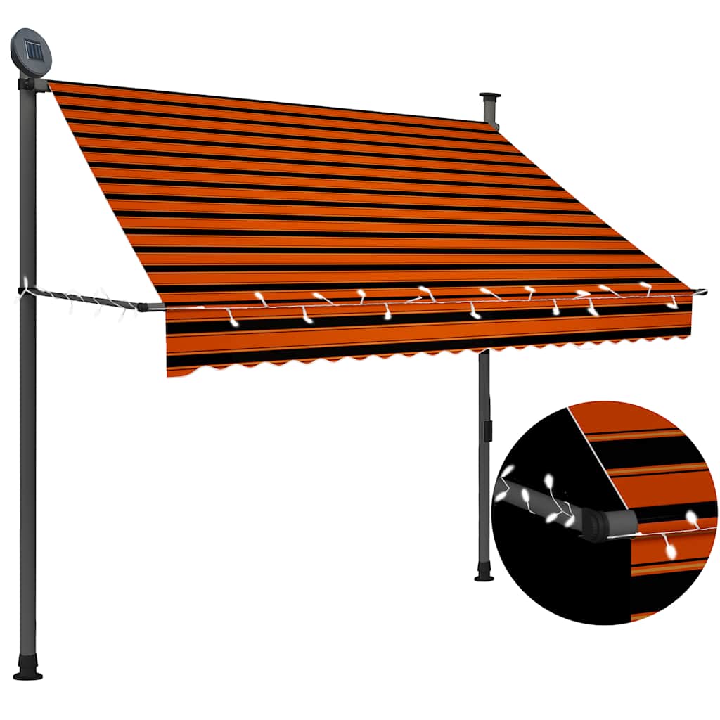 Vidaxl luifel handmatig uitschuifbaar met led 200 cm oranje en bruin