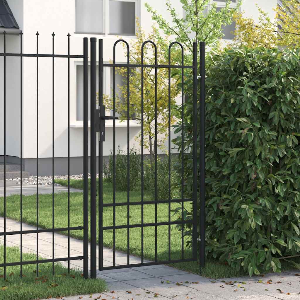 Vidaxl poort met gebogen bovenkant enkel 1x1,75m staal zwart