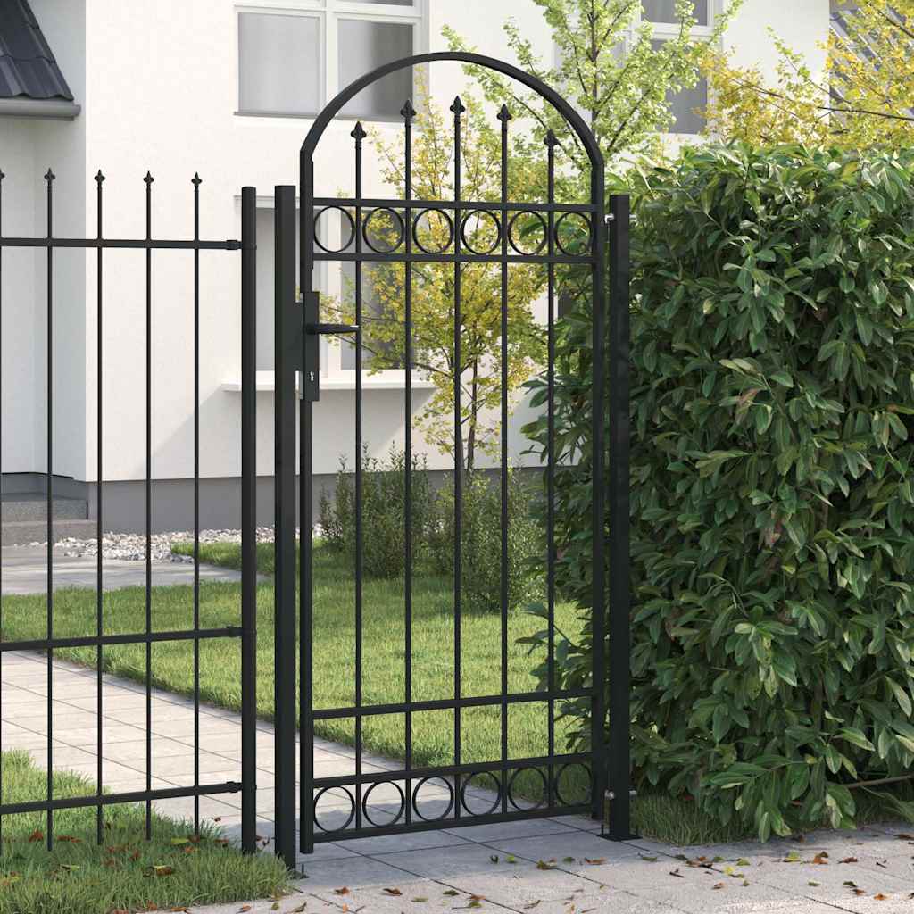 Vidaxl poort met gebogen bovenkant 89x200 cm staal zwart