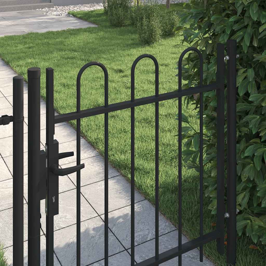 Vidaxl poort met gebogen bovenkant enkel 1x1m staal zwart