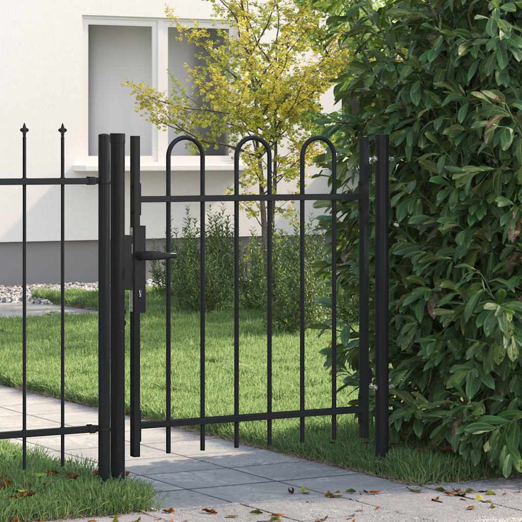 Vidaxl poort met gebogen bovenkant enkel 1x1m staal zwart