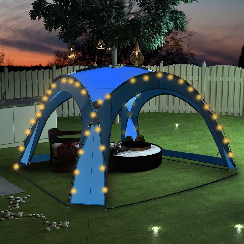 Vidaxl partytent met led en 4 zijwanden 3,6x3,6x2,3m blauw