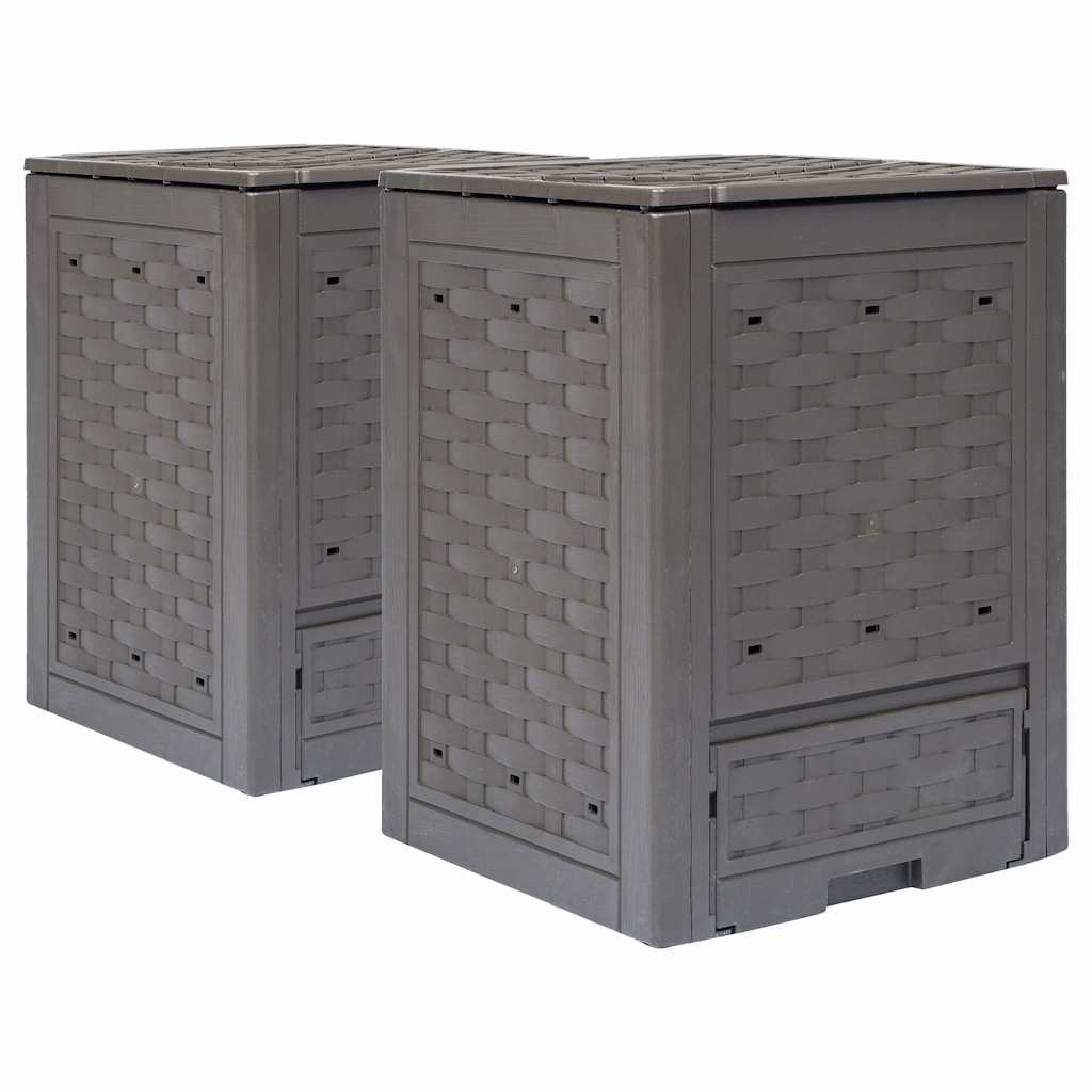 VidaXL Compostbakken 2 st 600 L 60x60x83 cm kunststof rotan bruin