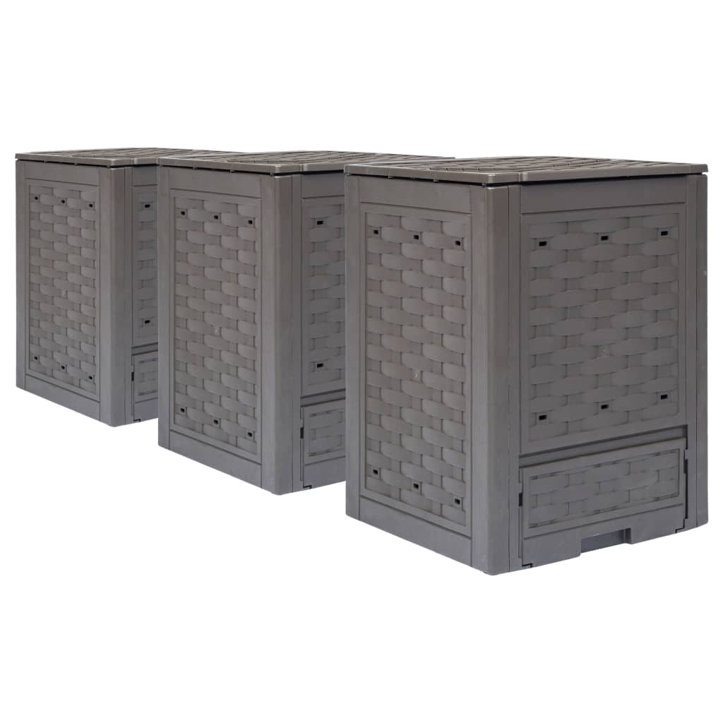VidaXL Compostbakken 3 st 900 L 60x60x83 cm kunststof rotan bruin
