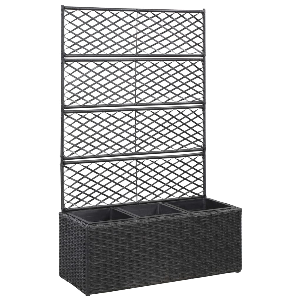 Vidaxl latwerkplantenbak bedacht met potten 83x30x130 cm rotan zwart