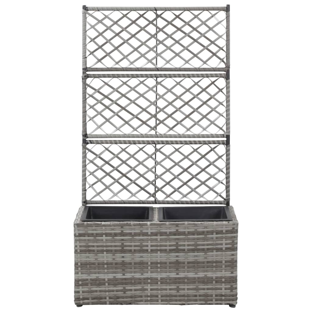 Vidaxl latwerkplantenbak bedacht met potten 58x30x107 cm rotan grijs