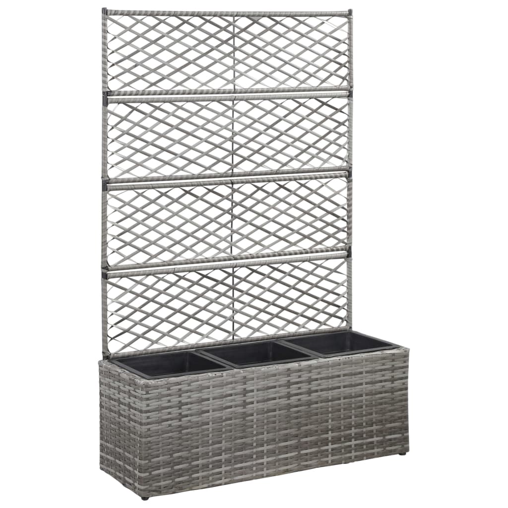 Vidaxl latwerkplantenbak bedacht met potten 83x30x130 cm rotan grijs