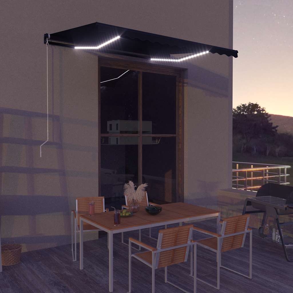 Vidaxl luifel handmatig uittrekbaar met led 350x250 cm antraciet