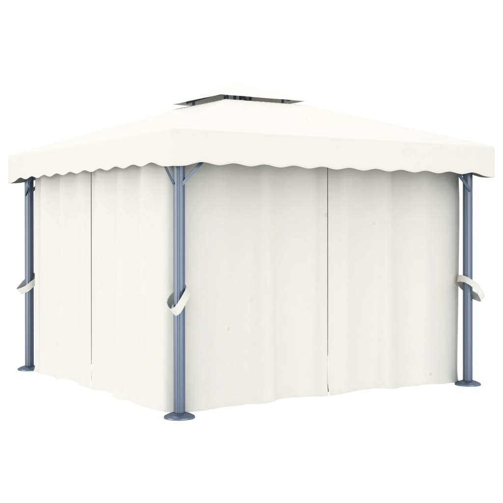 VidaXL Prieel met gordijn 3x3m aluminium crèmewit